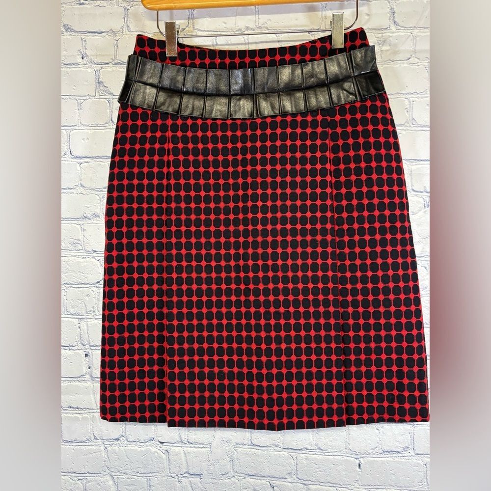 Markus Lupfer Designer Press Sample Red Black Ruffled Waist Pleated Skirt M